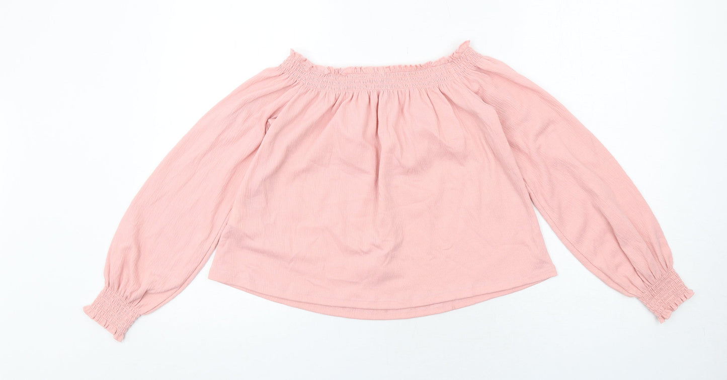 H&M Womens Pink Polyester Basic Blouse Size S Boat Neck