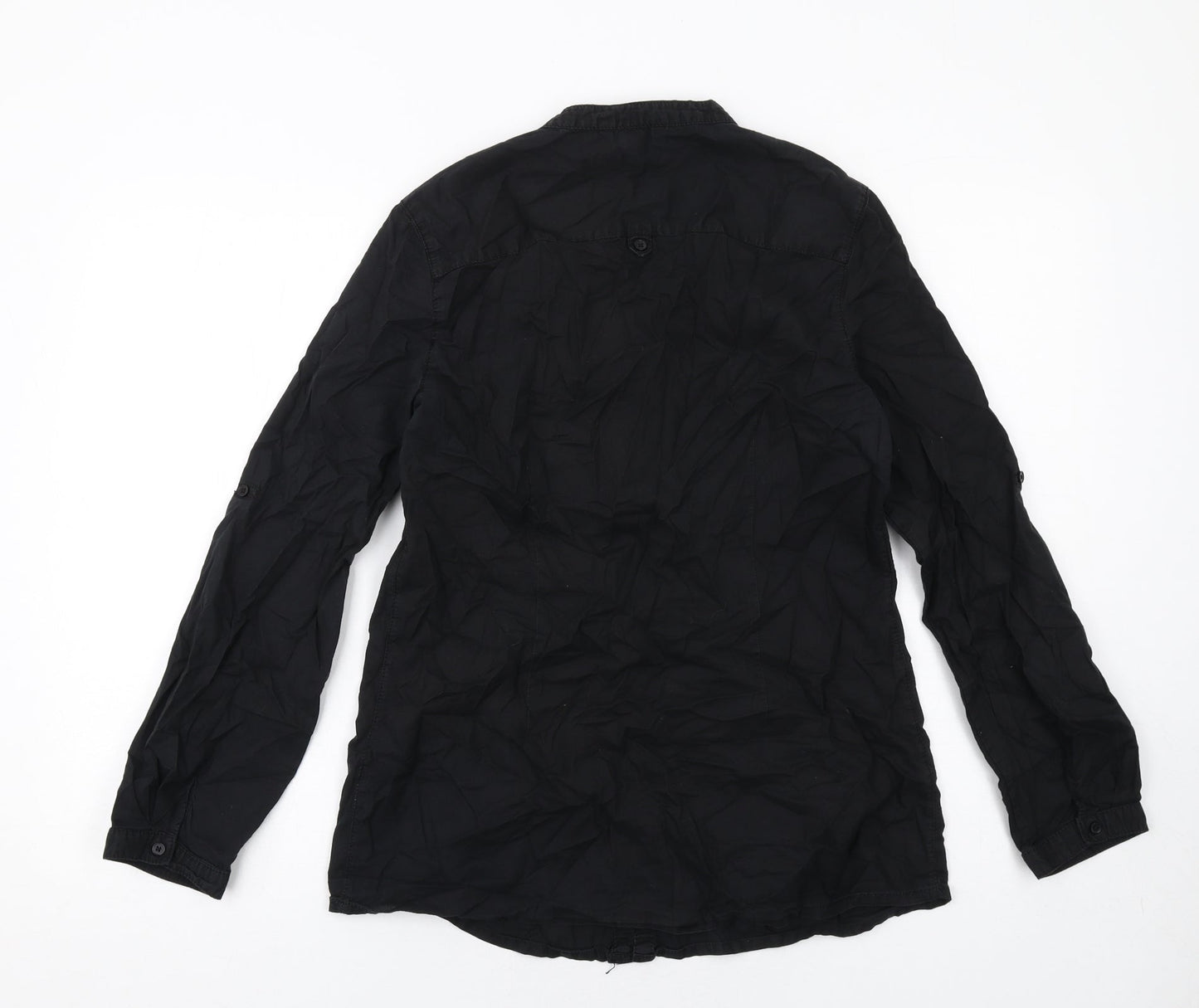 Bossini Womens Black Cotton Basic Button-Up Size M V-Neck