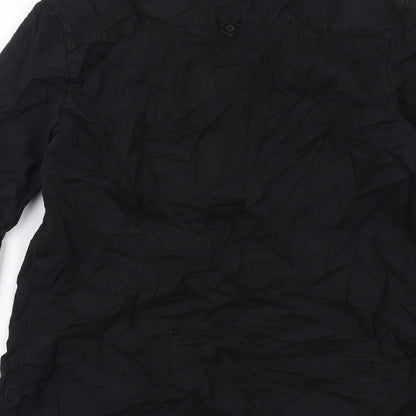 Bossini Womens Black Cotton Basic Button-Up Size M V-Neck