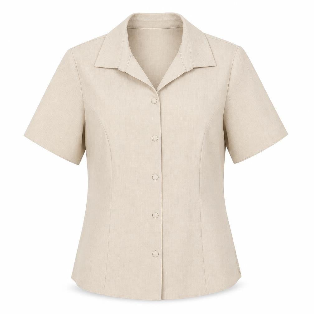 EWM Womens Beige Polyester Basic Button-Up Size 10 Collared