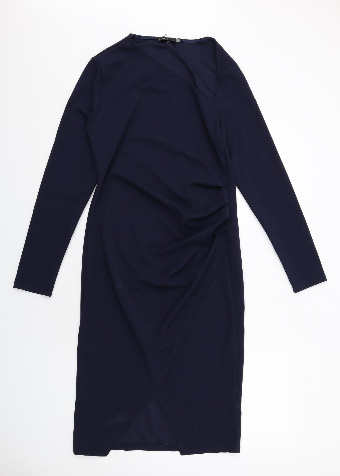PRETTYLITTLETHING Womens Blue Polyester A-Line Size 14 V-Neck Pullover