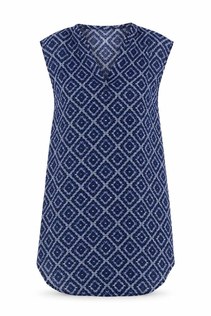 H&M Womens Blue Geometric Polyester A-Line Size 8 V-Neck Pullover