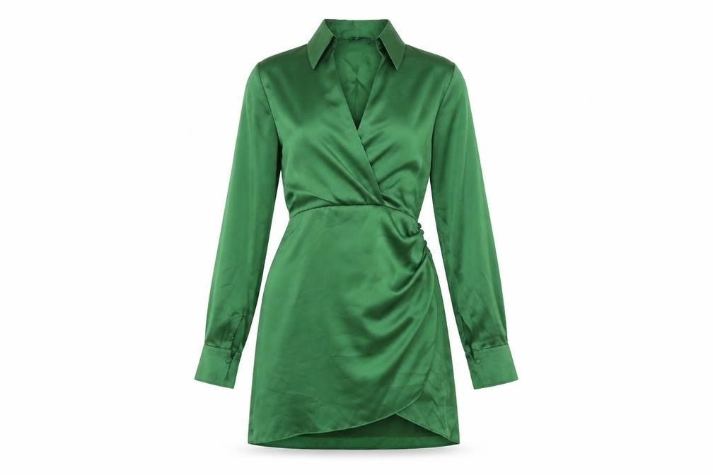 Zara Womens Green Polyester A-Line Size S Collared Zip