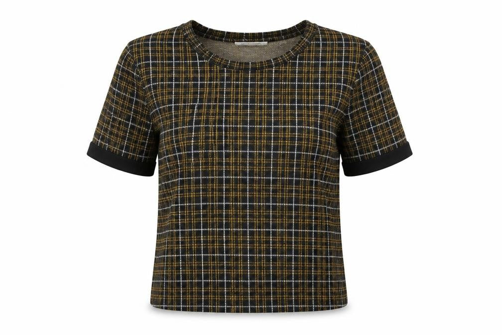 Zara Womens Black Plaid Polyester Basic Blouse Size S Boat Neck