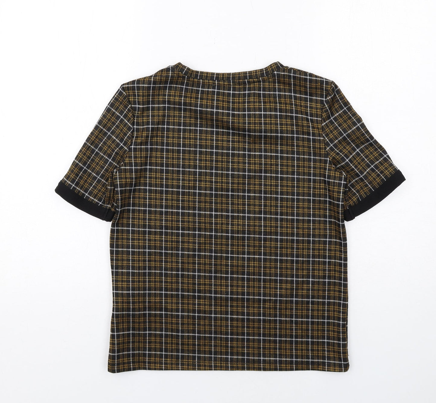 Zara Womens Black Plaid Polyester Basic Blouse Size S Boat Neck