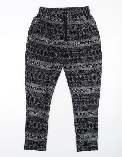 H&M Womens Black Geometric Polyester Jogger Trousers Size S Regular Drawstring