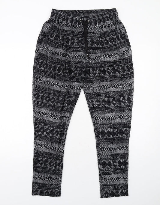 H&M Womens Black Geometric Polyester Jogger Trousers Size S Regular Drawstring