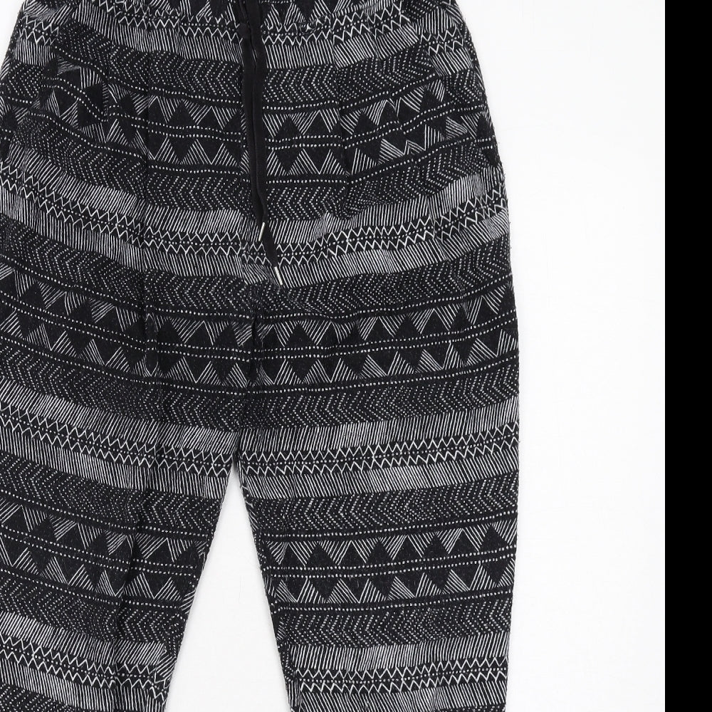 H&M Womens Black Geometric Polyester Jogger Trousers Size S Regular Drawstring