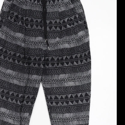 H&M Womens Black Geometric Polyester Jogger Trousers Size S Regular Drawstring