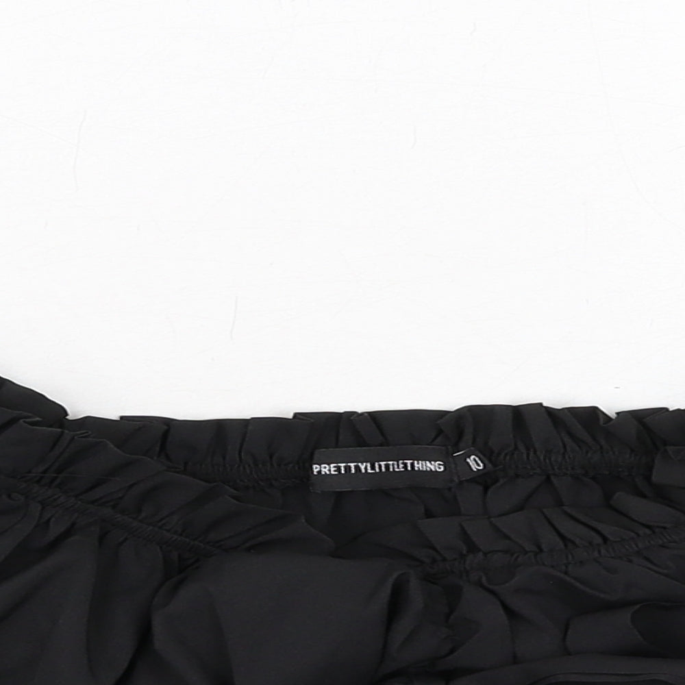 PRETTYLITTLETHING Womens Black Polyester Cropped Blouse Size 10 Off the Shoulder - Tie Front Detail