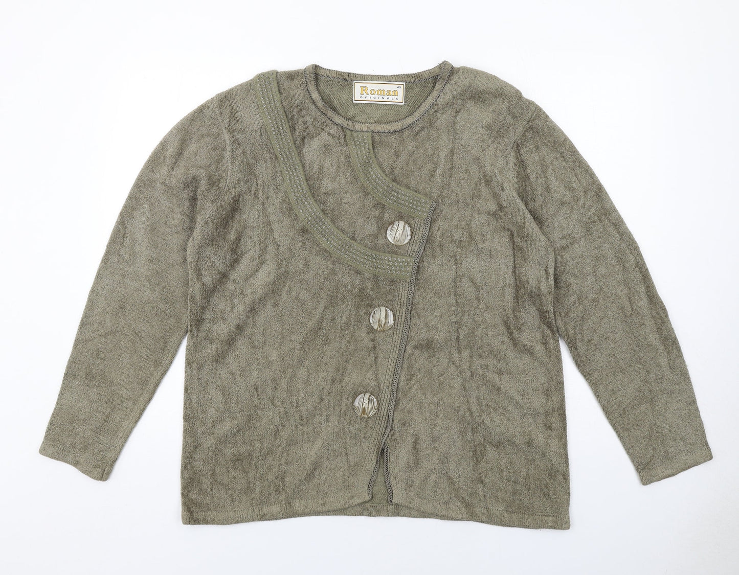 Roman Womens Green Round Neck Acrylic Cardigan Jumper Size M
