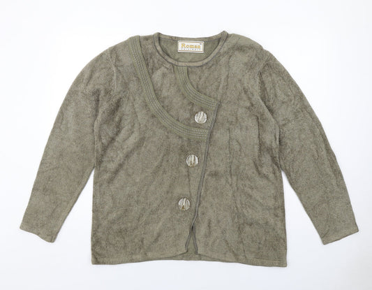 Roman Womens Green Round Neck Acrylic Cardigan Jumper Size M