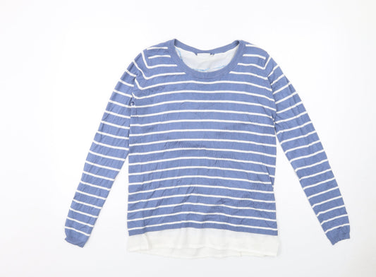 Fransa Womens Blue Round Neck Striped Viscose Pullover Jumper Size XS