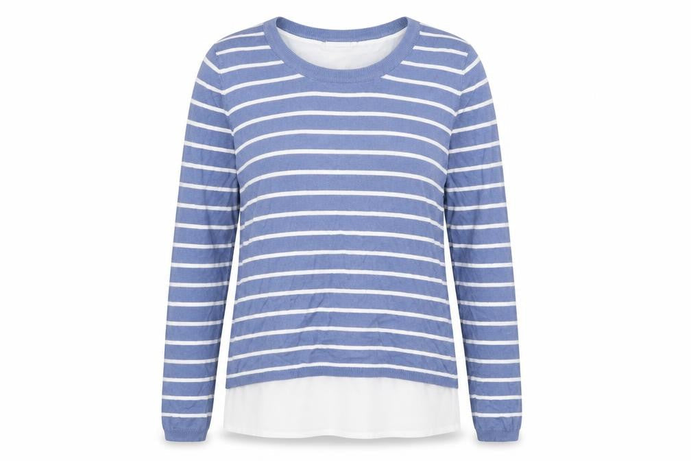 Fransa Womens Blue Round Neck Striped Viscose Pullover Jumper Size XS