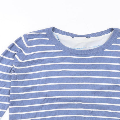 Fransa Womens Blue Round Neck Striped Viscose Pullover Jumper Size XS