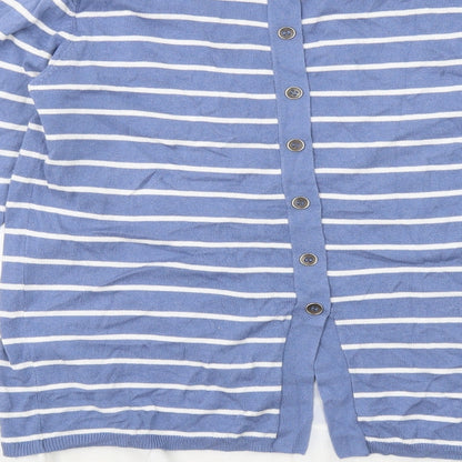 Fransa Womens Blue Round Neck Striped Viscose Pullover Jumper Size XS