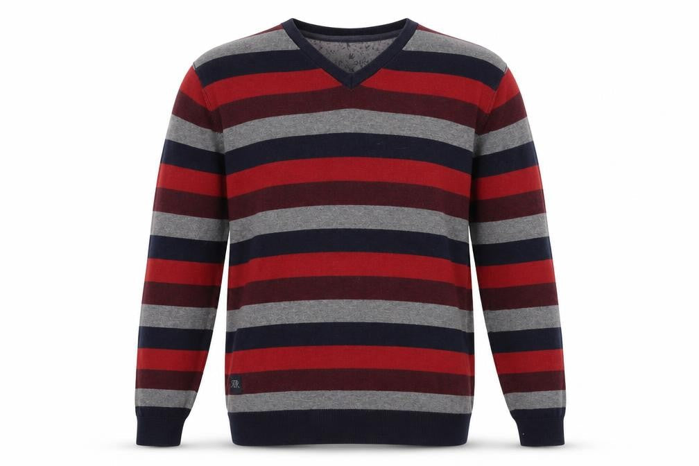 RJR.John Rocha Mens Multicoloured V-Neck Striped Cotton Pullover Jumper Size M Long Sleeve
