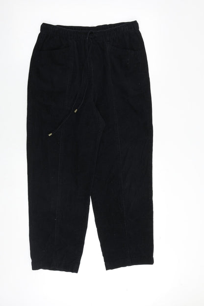 EWM Womens Black Cotton Jogger Trousers Size 12 Regular Tie
