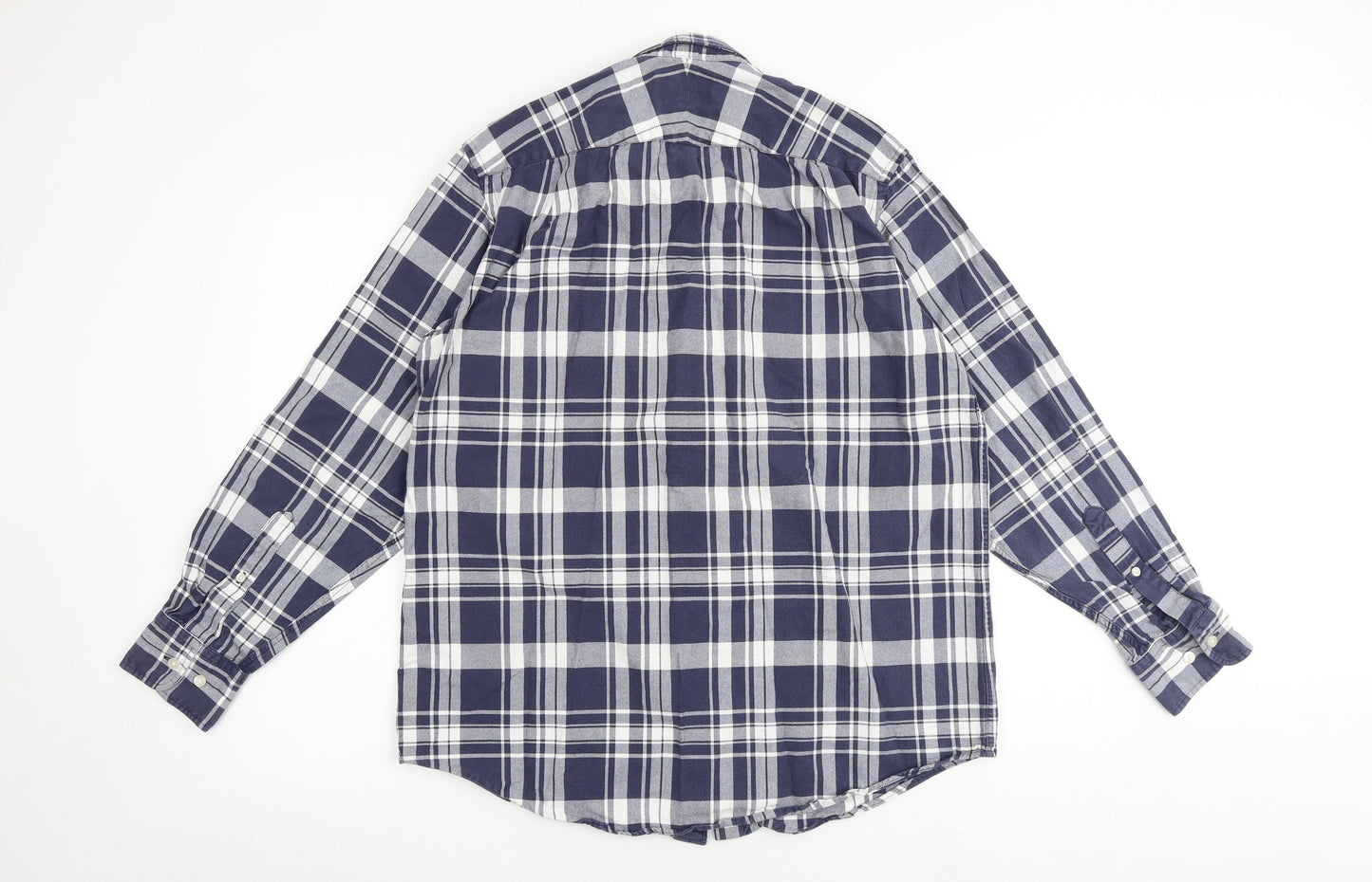 Charles Tyrwhitt Mens Blue Plaid Polyester Button-Up Size M Collared Button