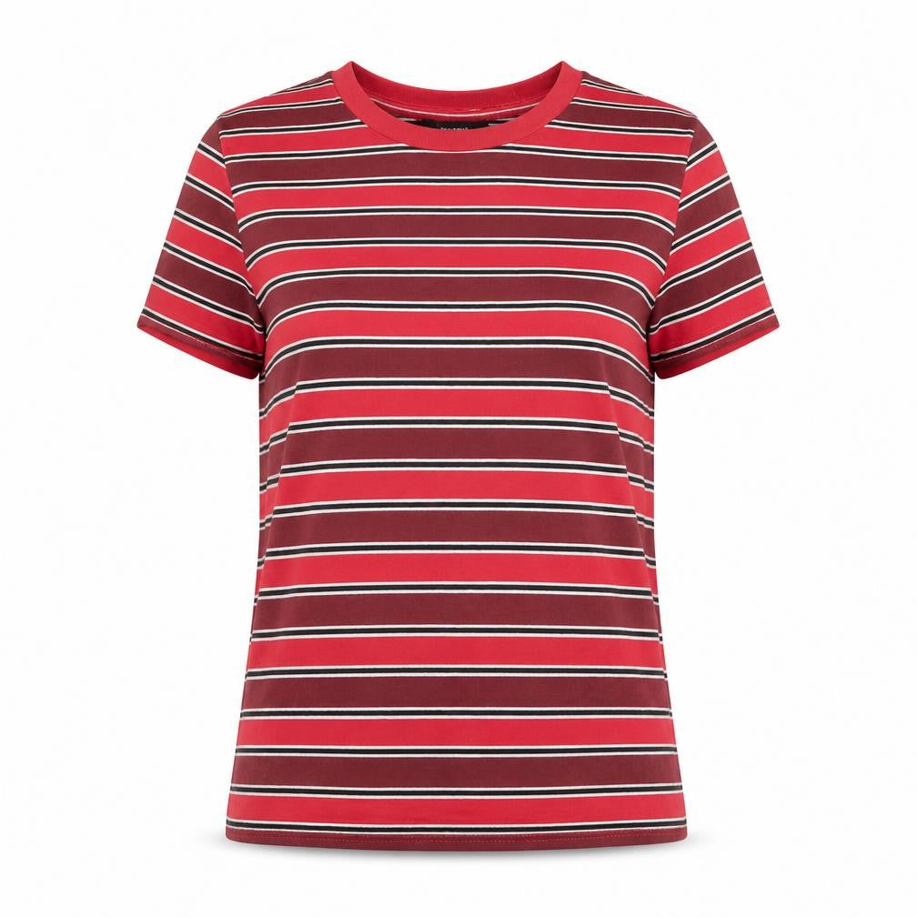 FOREVER 21 Womens Red Striped Cotton Basic T-Shirt Size S Boat Neck