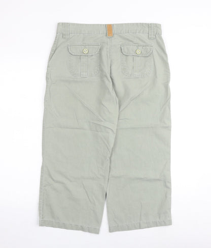 Back view of Vintage Canvas women’s green cotton chino trousers, size UK 12, regular zip