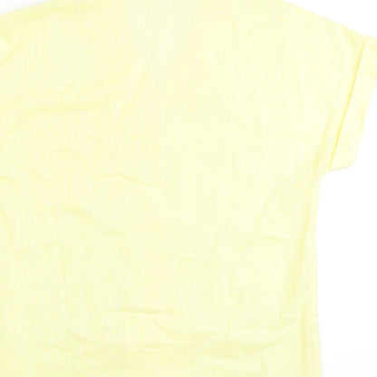Brand and care label for Canada women’s yellow polyester basic polo, size UK 10, collared