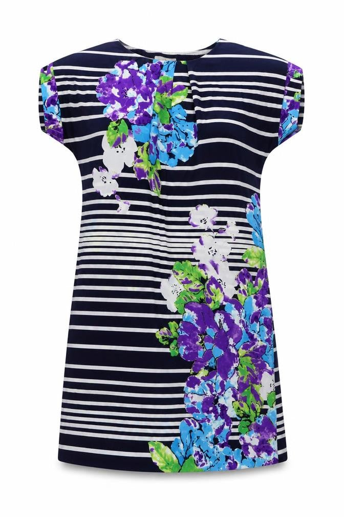 Lakeland Womens Multicoloured Geometric Polyester A-Line Size 10 Round Neck Pullover - Flower stripe pattern