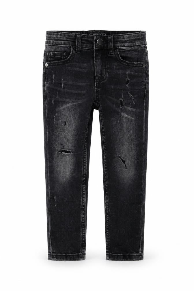 Next Girls Black Cotton Skinny Jeans Size 4 Years Regular Button - Distressed
