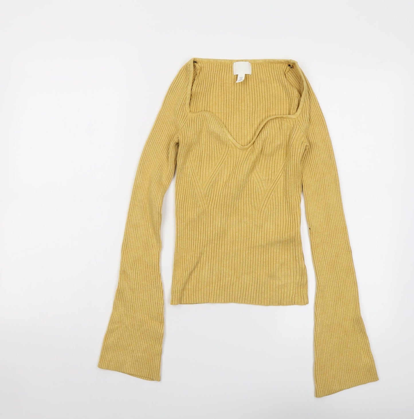 H&M Womens Yellow Scoop Neck Viscose Pullover Jumper Size M