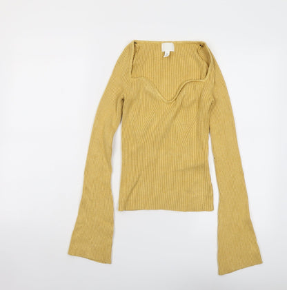 H&M Womens Yellow Scoop Neck Viscose Pullover Jumper Size M