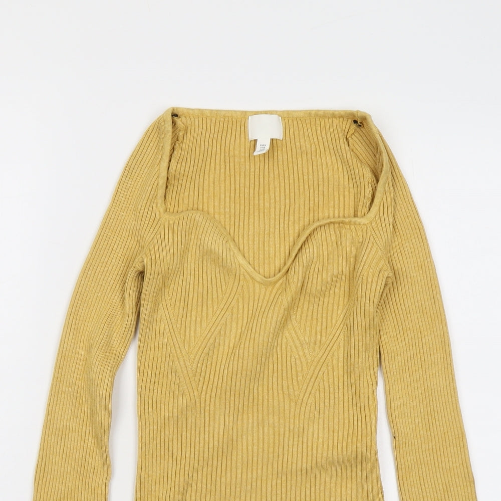 H&M Womens Yellow Scoop Neck Viscose Pullover Jumper Size M