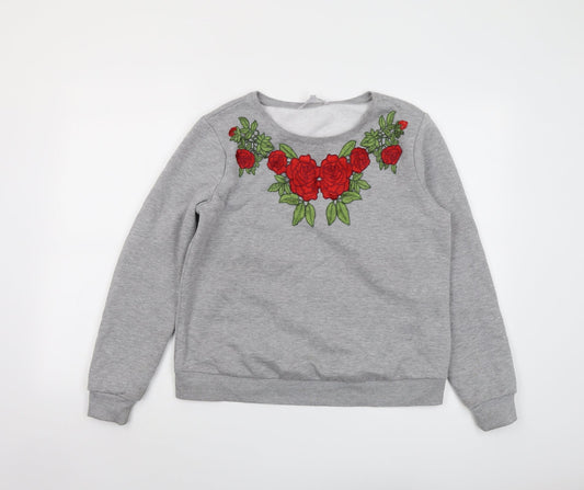 Red Herring Womens Grey Polyester Pullover Sweatshirt Size 14 Pullover - Flower detail
