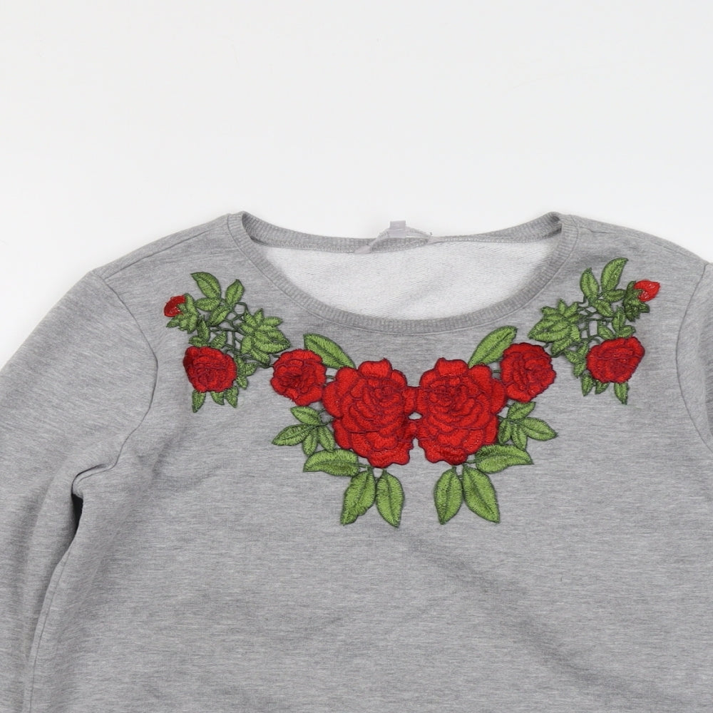 Red Herring Womens Grey Polyester Pullover Sweatshirt Size 14 Pullover - Flower detail