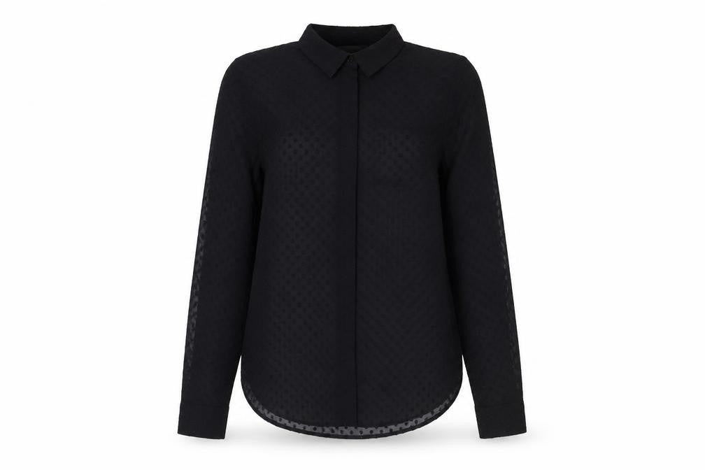 H&M Womens Black Polka Dot Polyester Basic Button-Up Size XS Collared - Textured