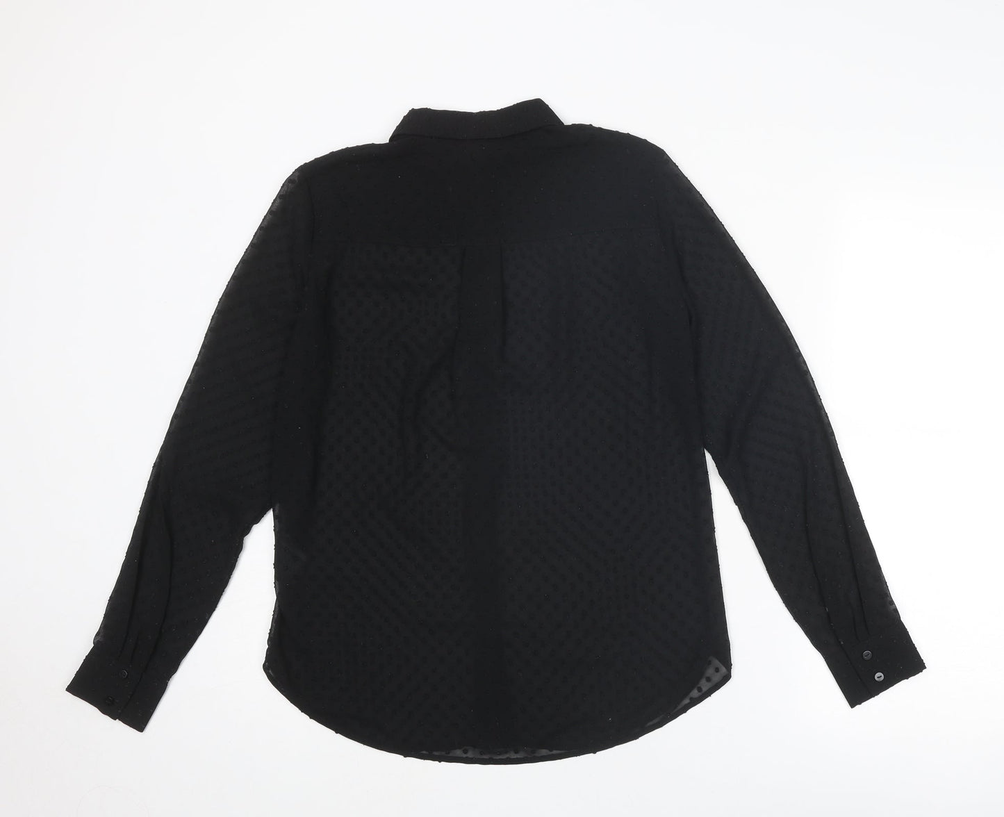 H&M Womens Black Polka Dot Polyester Basic Button-Up Size XS Collared - Textured
