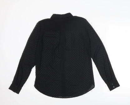 H&M Womens Black Polka Dot Polyester Basic Button-Up Size XS Collared - Textured