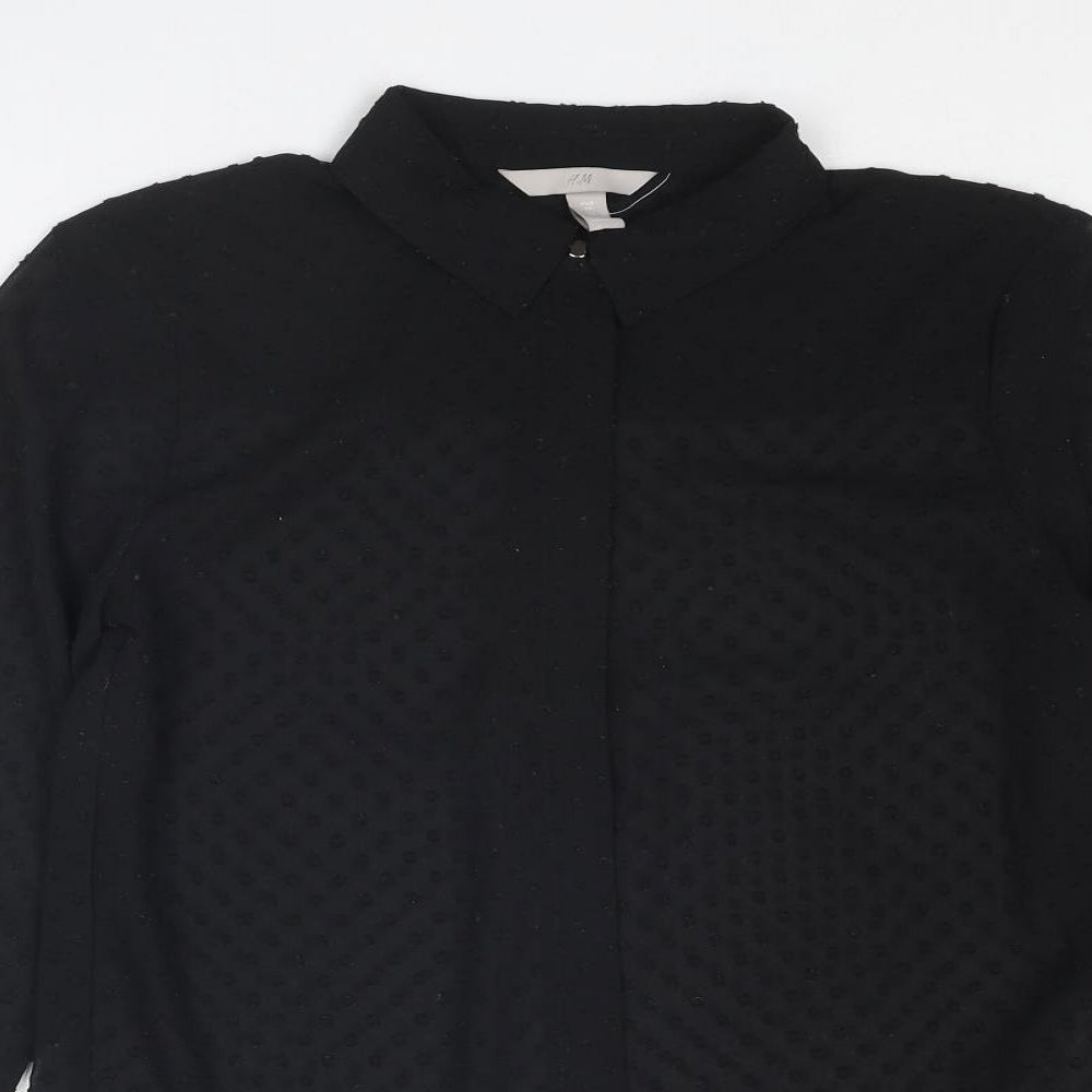 H&M Womens Black Polka Dot Polyester Basic Button-Up Size XS Collared - Textured