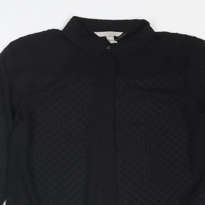 H&M Womens Black Polka Dot Polyester Basic Button-Up Size XS Collared - Textured