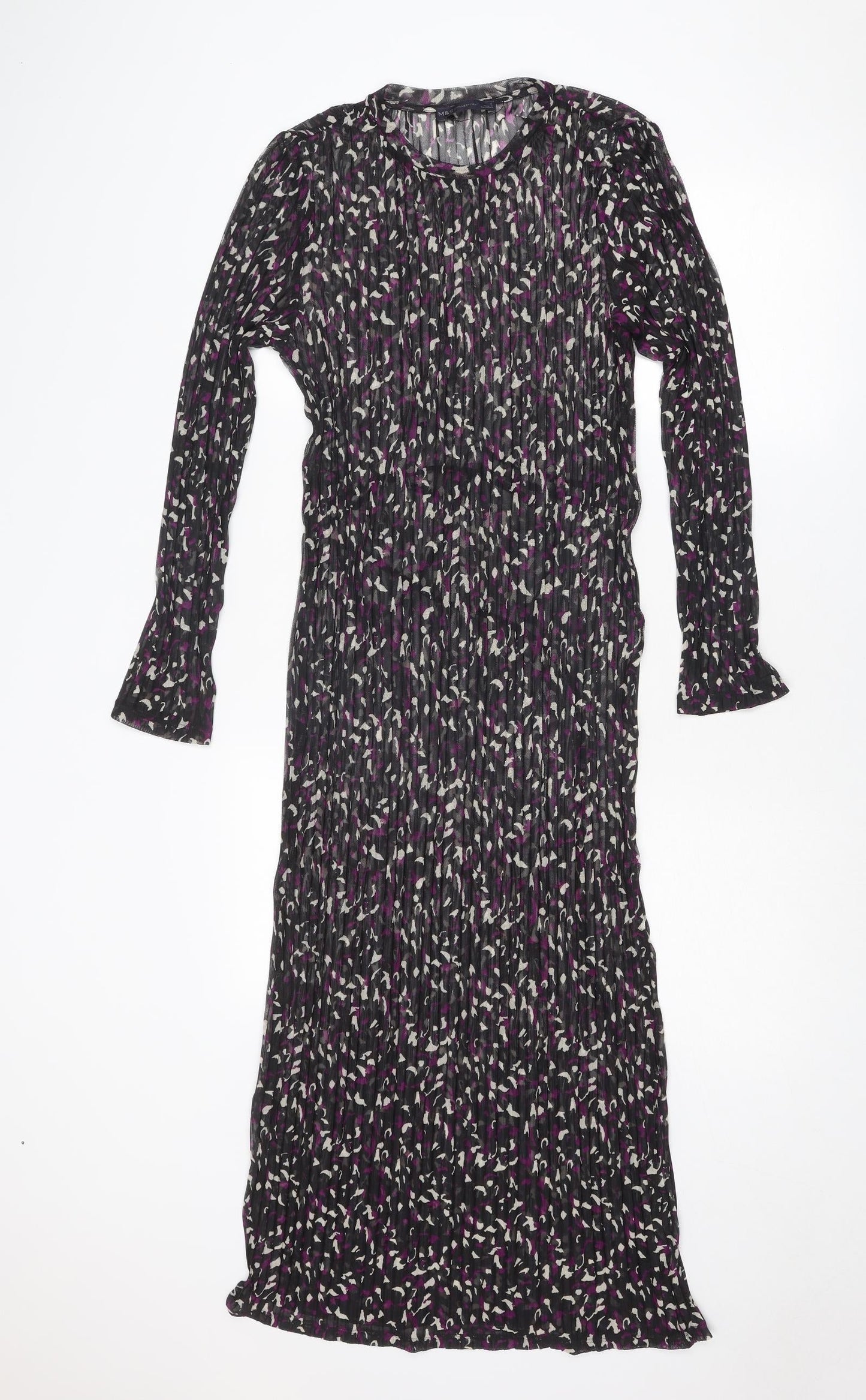 Marks and Spencer Womens Black Geometric Polyester Maxi Size 10 Round Neck Pullover