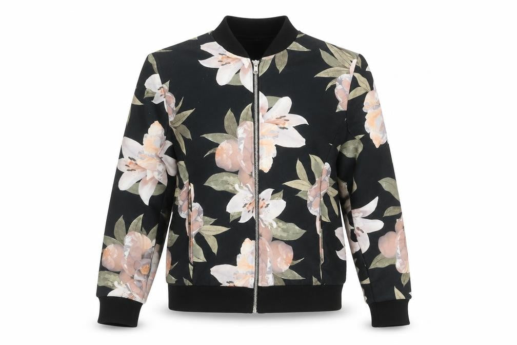 New Look Womens Black Floral Jacket Size 6 Zip