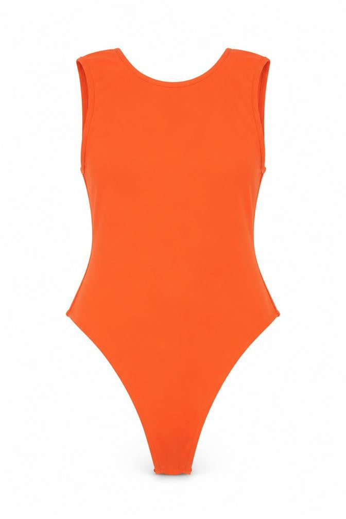 PRETTYLITTLETHING Womens Orange Polyester Bodysuit One-Piece Size 14 Zip - Open Back