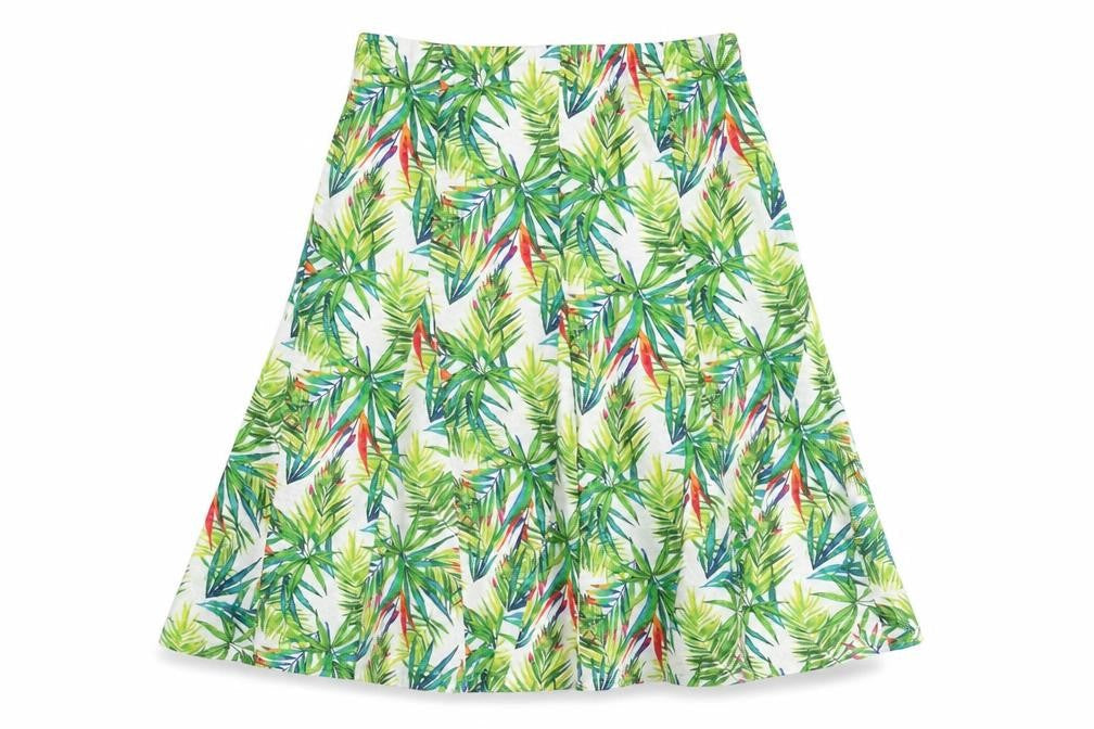 Anna Rose Womens Green Geometric Polyamide Swing Skirt Size 10 - Leaf pattern