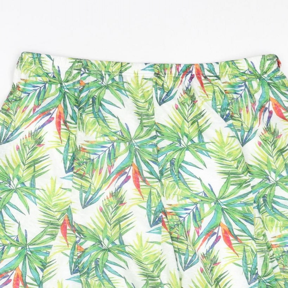 Anna Rose Womens Green Geometric Polyamide Swing Skirt Size 10 - Leaf pattern