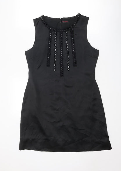 Additional front view of Miss Selfridge women’s black polyester shift, size UK 14, round neck zip