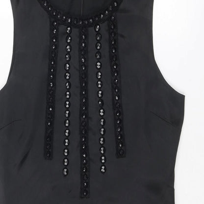Close-up detail of Miss Selfridge women’s black polyester shift, size UK 14, round neck zip
