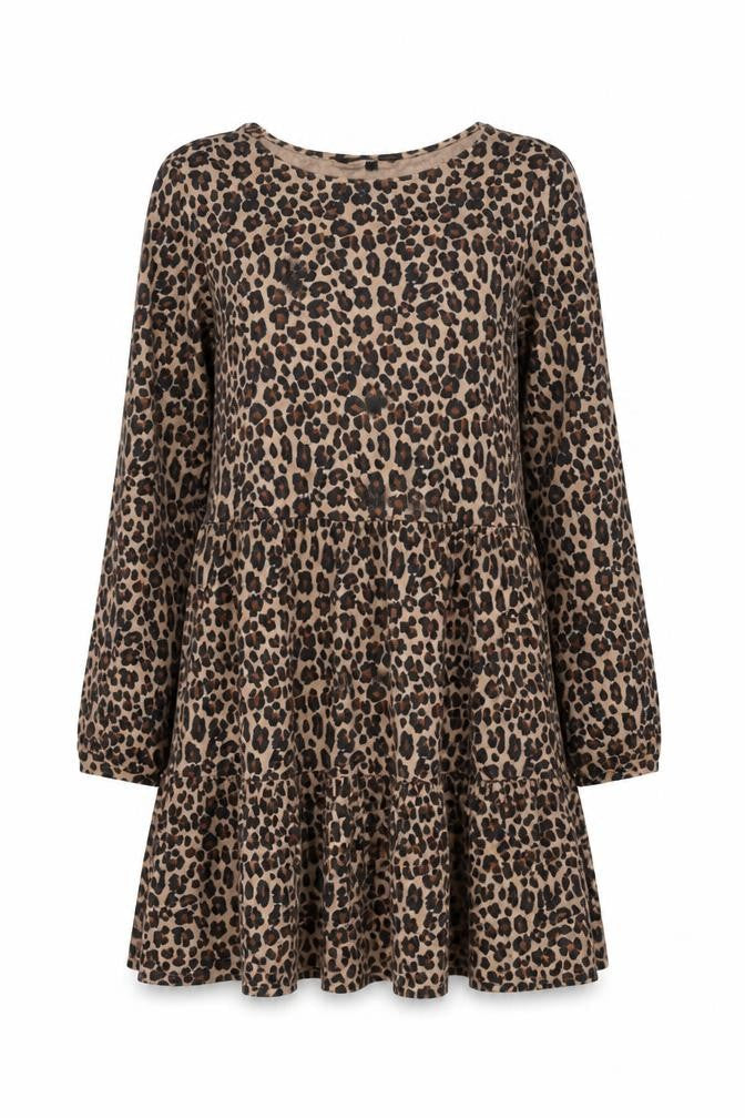NEXT Womens Brown Animal Print Viscose Skater Dress Size S Round Neck Pullover - Leopard pattern