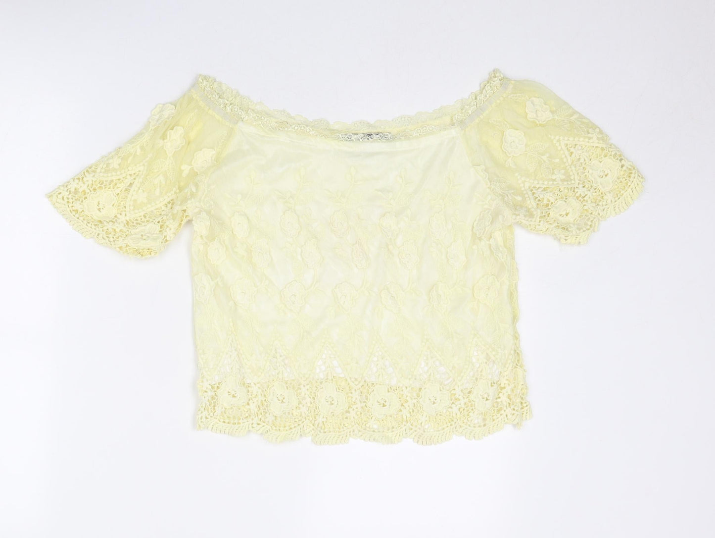 Parisian Collection Womens Yellow Polyester Basic Blouse Size S Off the Shoulder - Size S-M