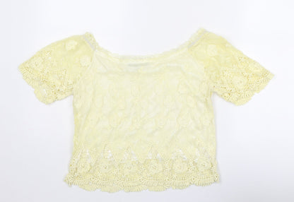 Parisian Collection Womens Yellow Polyester Basic Blouse Size S Off the Shoulder - Size S-M