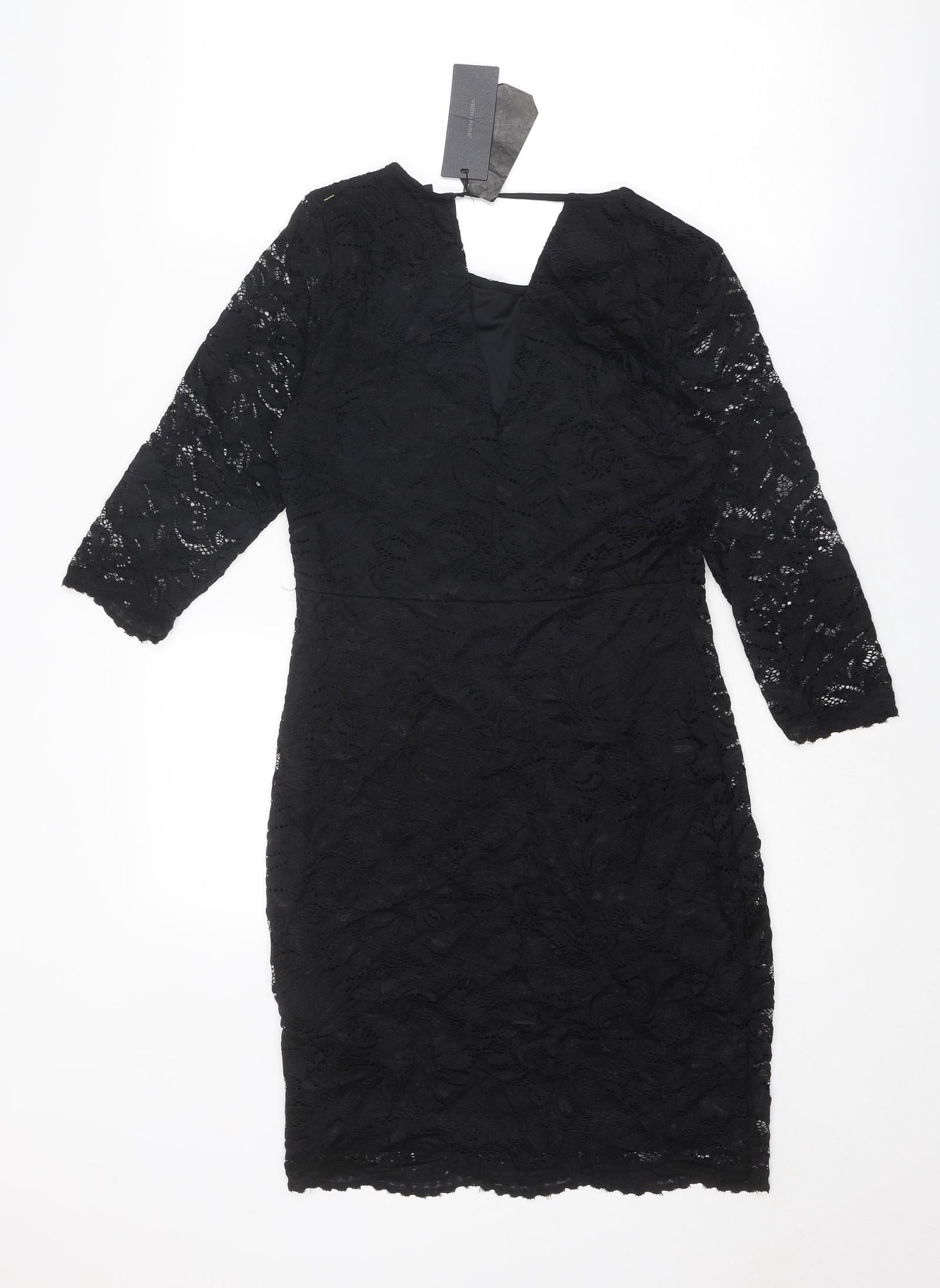 VERO MODA Womens Black Geometric Viscose Shift Size M Round Neck Pullover
