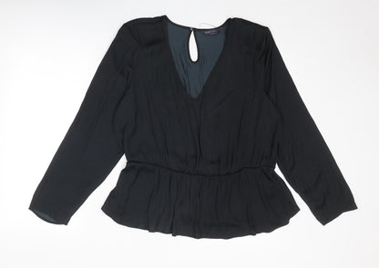 Preloved Marks and Spencer Womens Black Polyester Basic Blouse Size 20 V-Neck - Peplum - Front